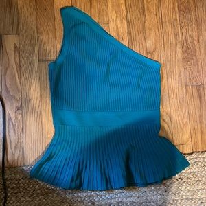 Teal/emerald green White House Black Market one shoulder blouse